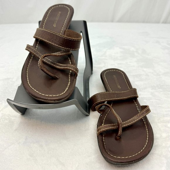 Predictions Open Toed Cross Strap Leather Sandals Women Size 7 Brown - Picture 1 of 8